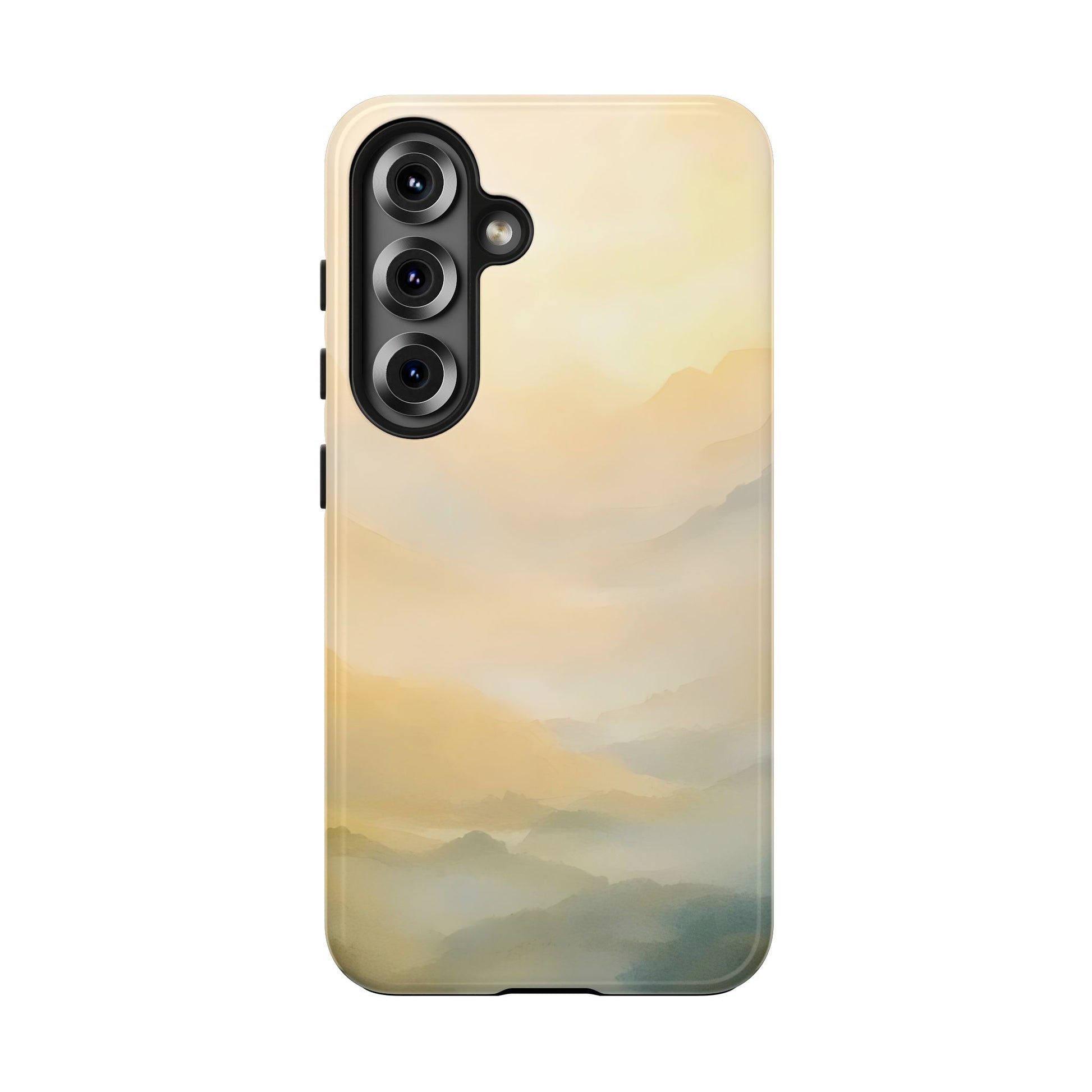 Pastel mountain landscape phone case with soft, tranquil, spiritual design