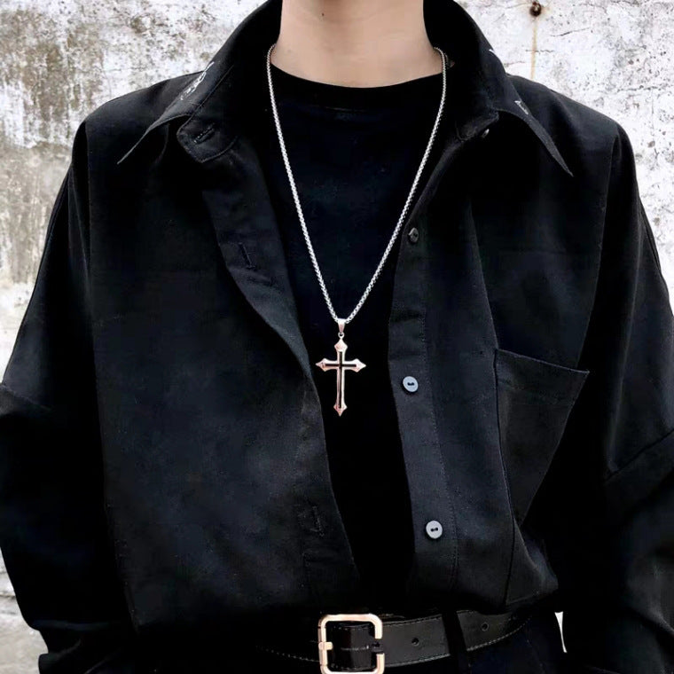 Colour-Accent Titanium Steel Cross Necklace – product view 2