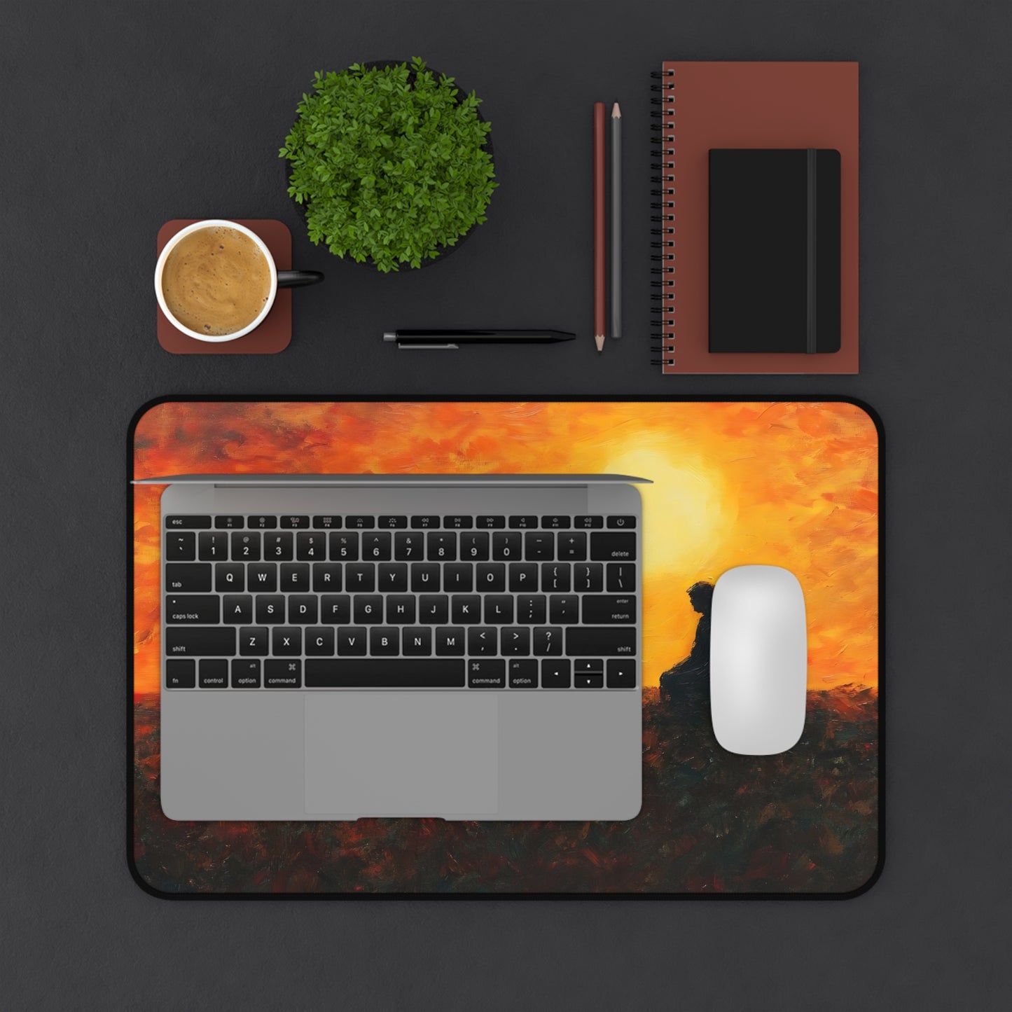 Sunset Meditation Desk Mat | Silhouette Sunrise Mousepad