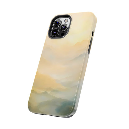 iPhone case with pastel mountain landscape and minimalist serene design