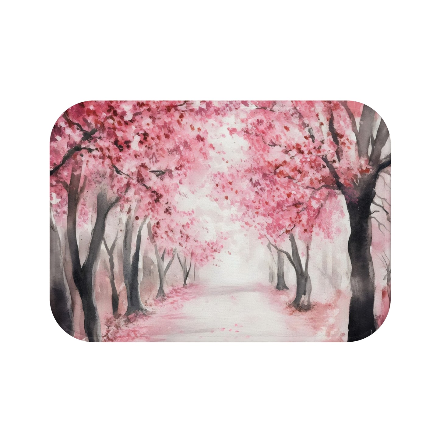 Pink cherry blossom tree pathway watercolor wall art decor