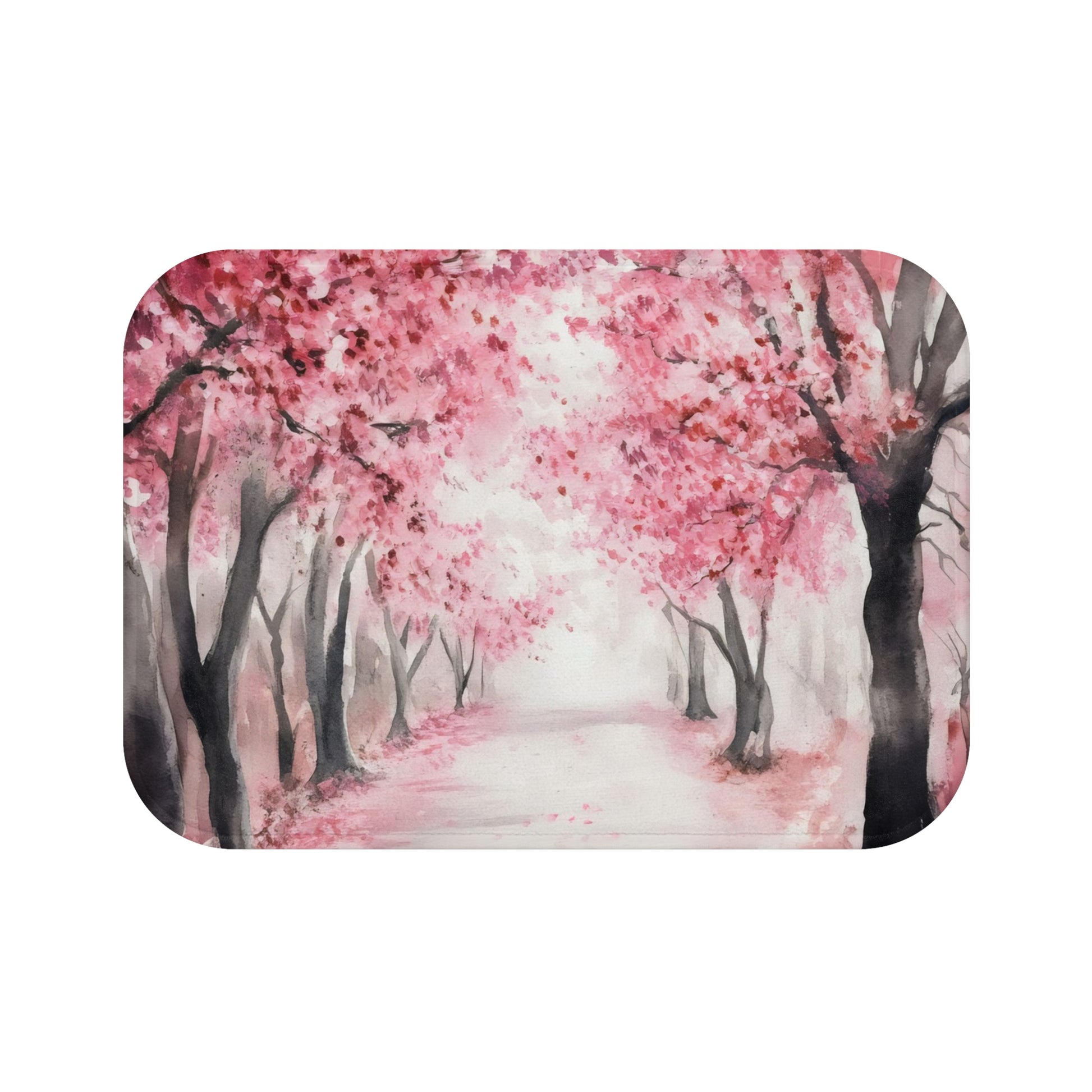 Pink cherry blossom tree pathway watercolor wall art decor