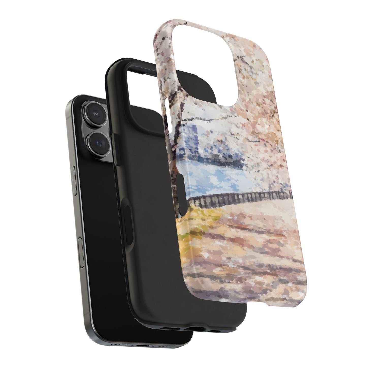 Artistic pastel landscape phone case with layered protection for modern smartphones