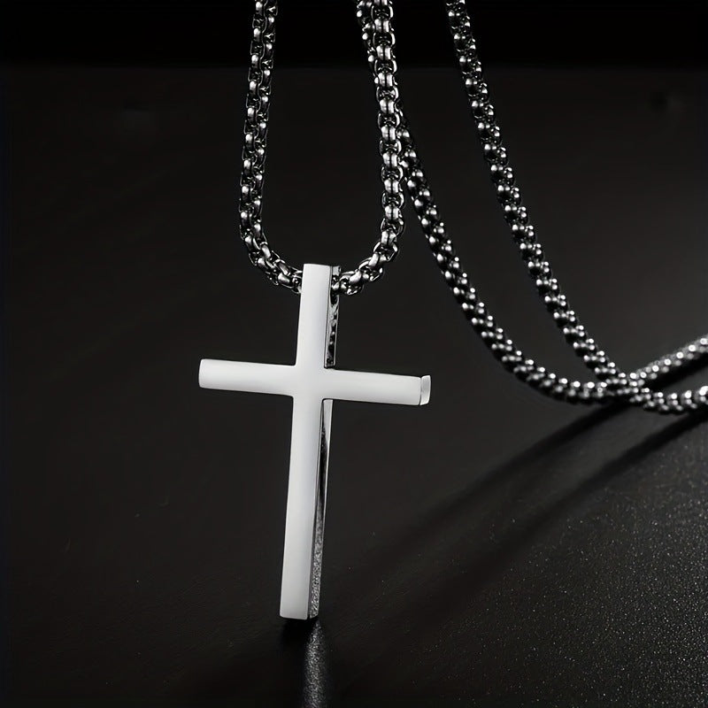 Geometric Cross Titanium Steel Necklace – product view 4