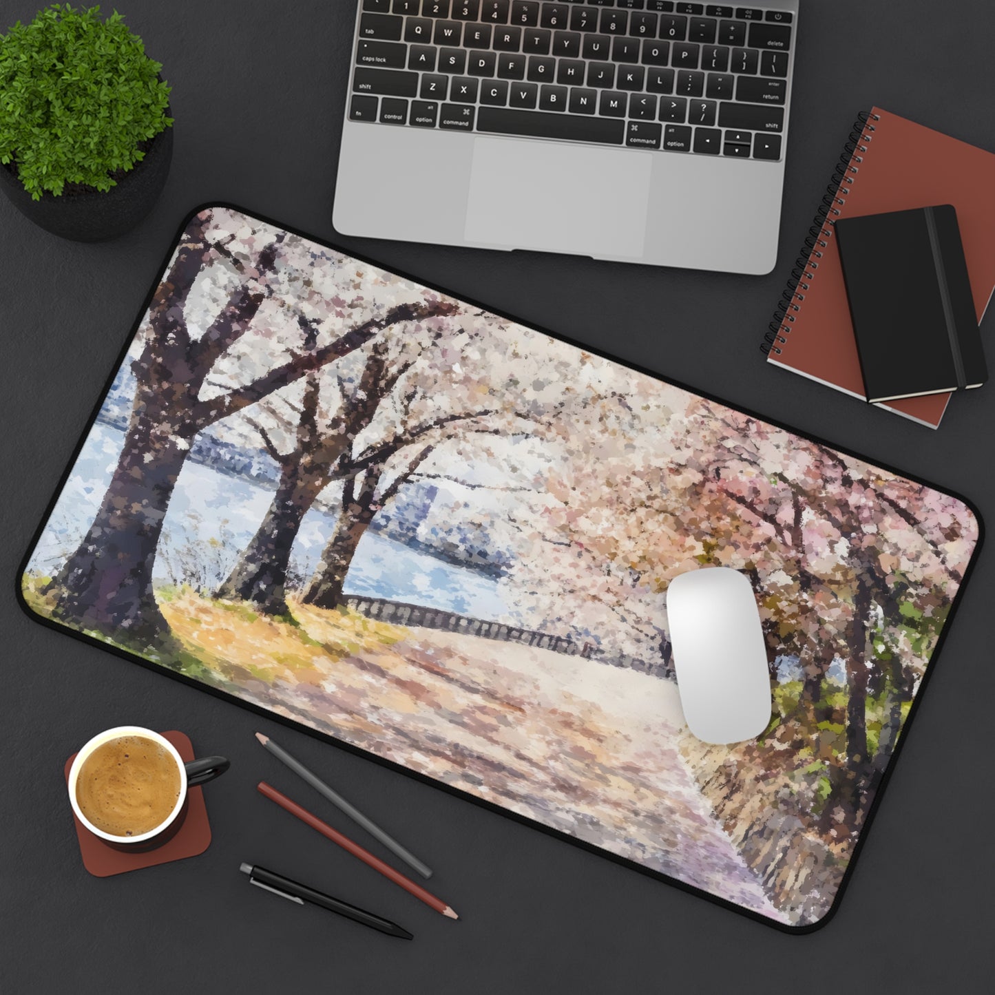 Cherry Blossom Path Desk Mat | Spring Sakura Scenic Mousepad