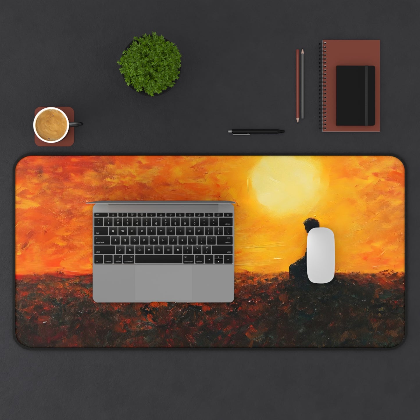 Sunset Meditation Desk Mat | Silhouette Sunrise Mousepad
