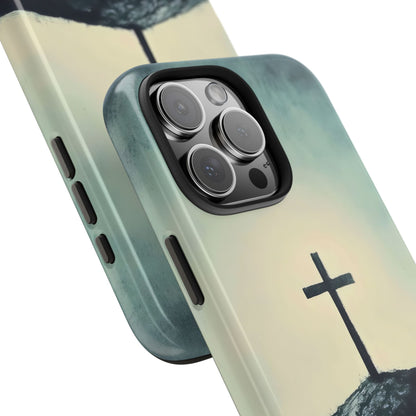 Christian phone case with cross design on soft gradient background, faith-inspired accessory