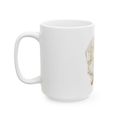 White ceramic mug with a serene Jesus illustration, Christian faith home decor