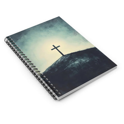 Christian spiral notebook with cross on a hill, spiritual faith-inspired cover design