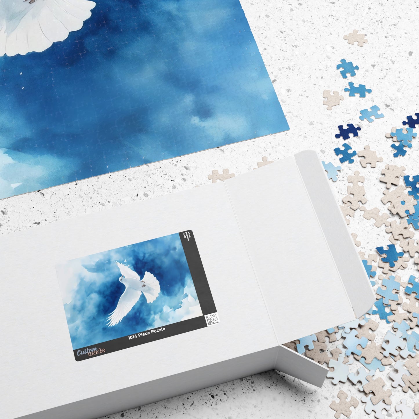 White Dove on Blue Watercolor Sky Puzzle