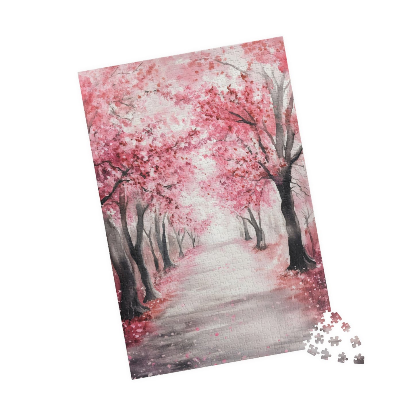 Pink Cherry Blossom Path Scenic Jigsaw Puzzle — alternate puzzle product image 5