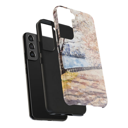 Samsung phone case with impressionist landscape art, pastel colors, slim protective cover
