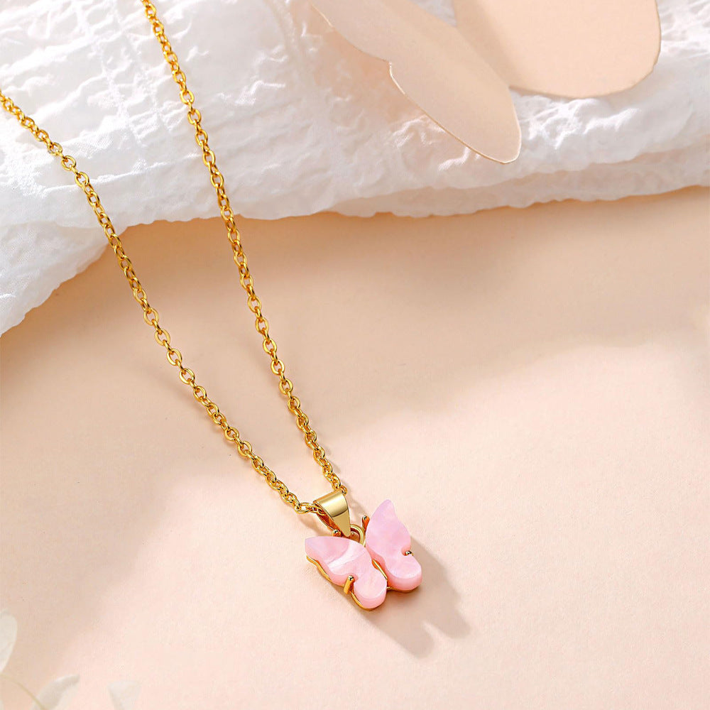 Pink Butterfly Stainless Steel Necklace – product view 4