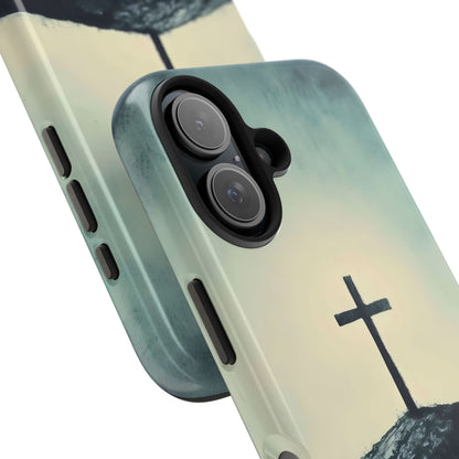 Christian phone case with cross design on soft gradient background, faith-inspired accessory