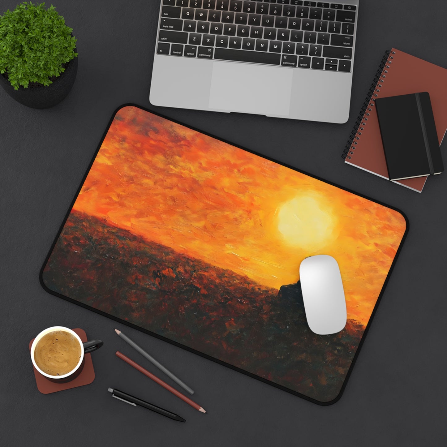 Sunset Meditation Desk Mat | Silhouette Sunrise Mousepad