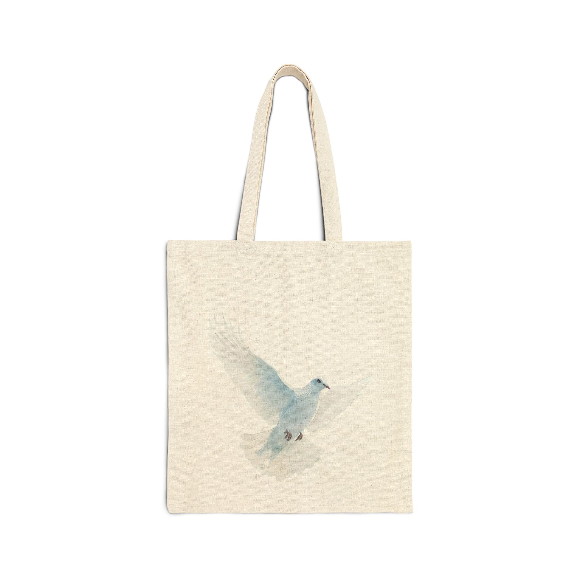 Natural canvas tote bag with minimalist watercolor dove design, Christian spiritual gift