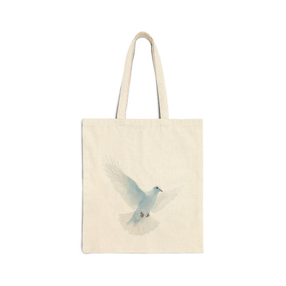 Natural canvas tote bag with minimalist watercolor dove design, Christian spiritual gift