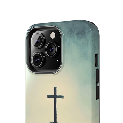 Christian cross minimalist phone case with soft blue gradient background