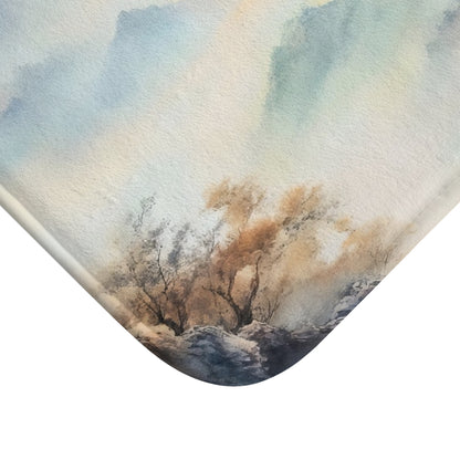 Watercolor landscape with soft sky and trees, faith-inspired wall art accent