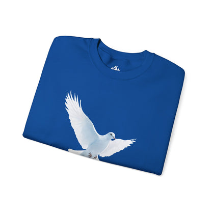 Blue Christian t-shirt with white dove illustration, faith-inspired apparel