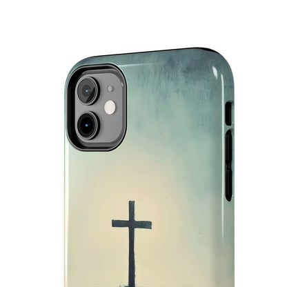 Christian cross phone case with minimalist watercolor pastel background, inspirational design