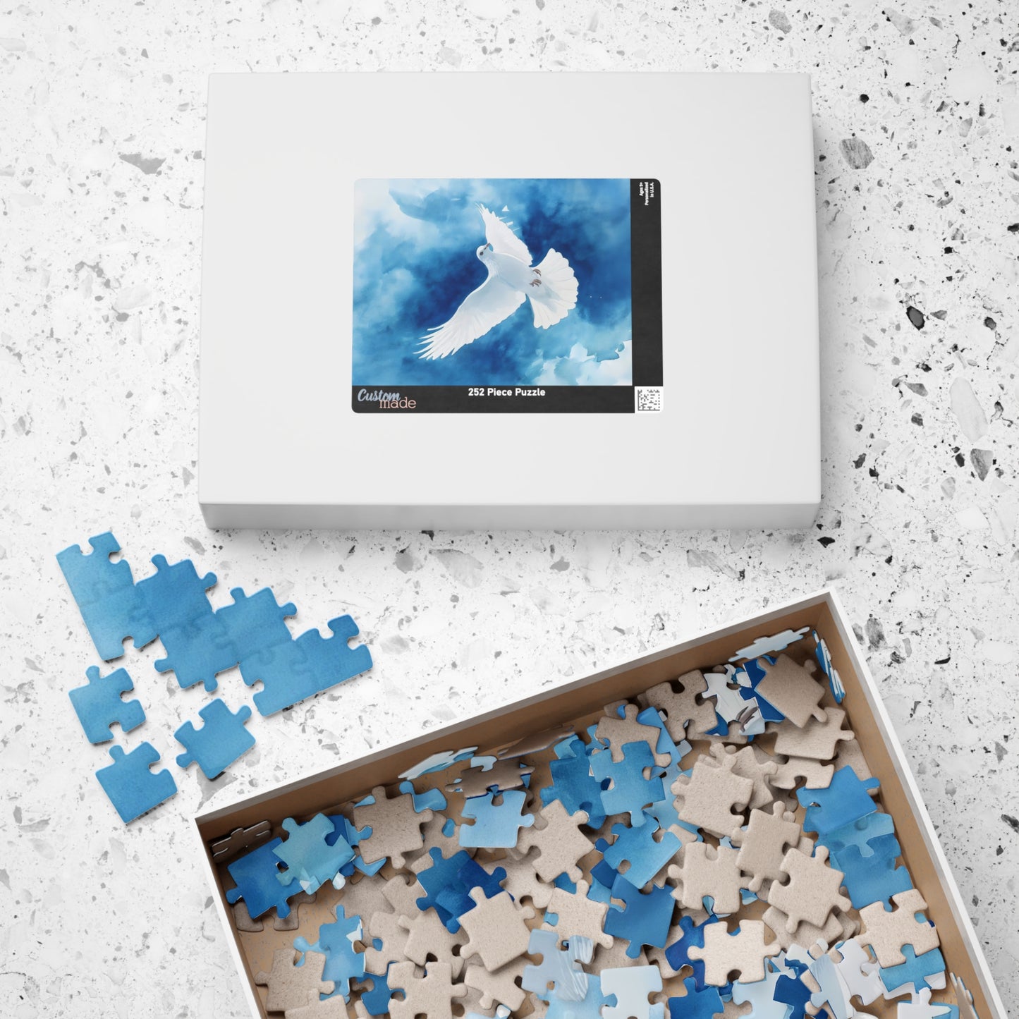 White Dove on Blue Watercolor Sky Puzzle