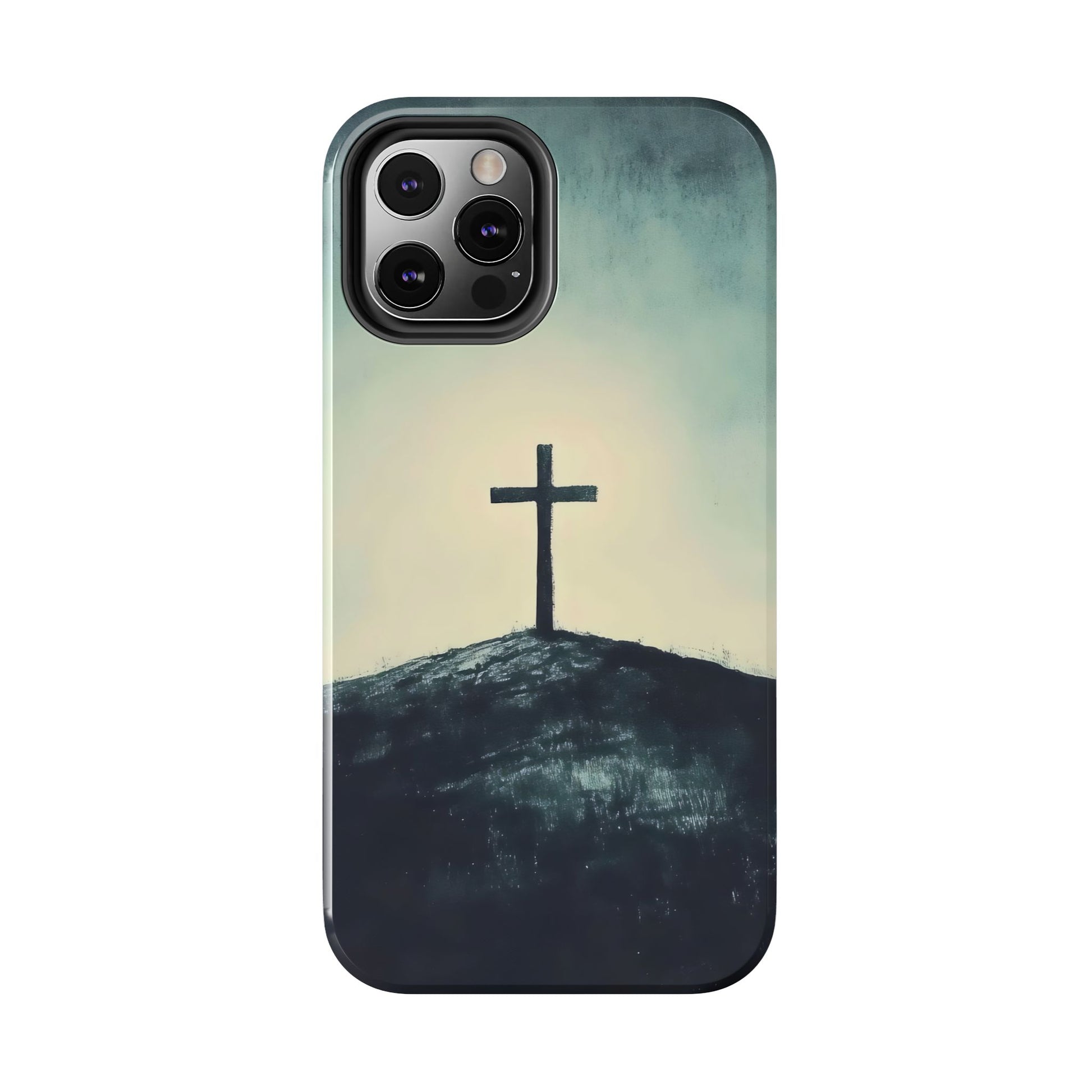 Christian cross on hill minimalist phone case with faith-inspired design