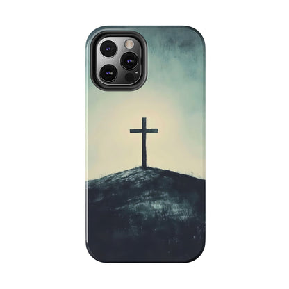 Christian cross on hill minimalist phone case with faith-inspired design
