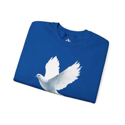 Blue t-shirt with white dove graphic, Christian faith-inspired apparel
