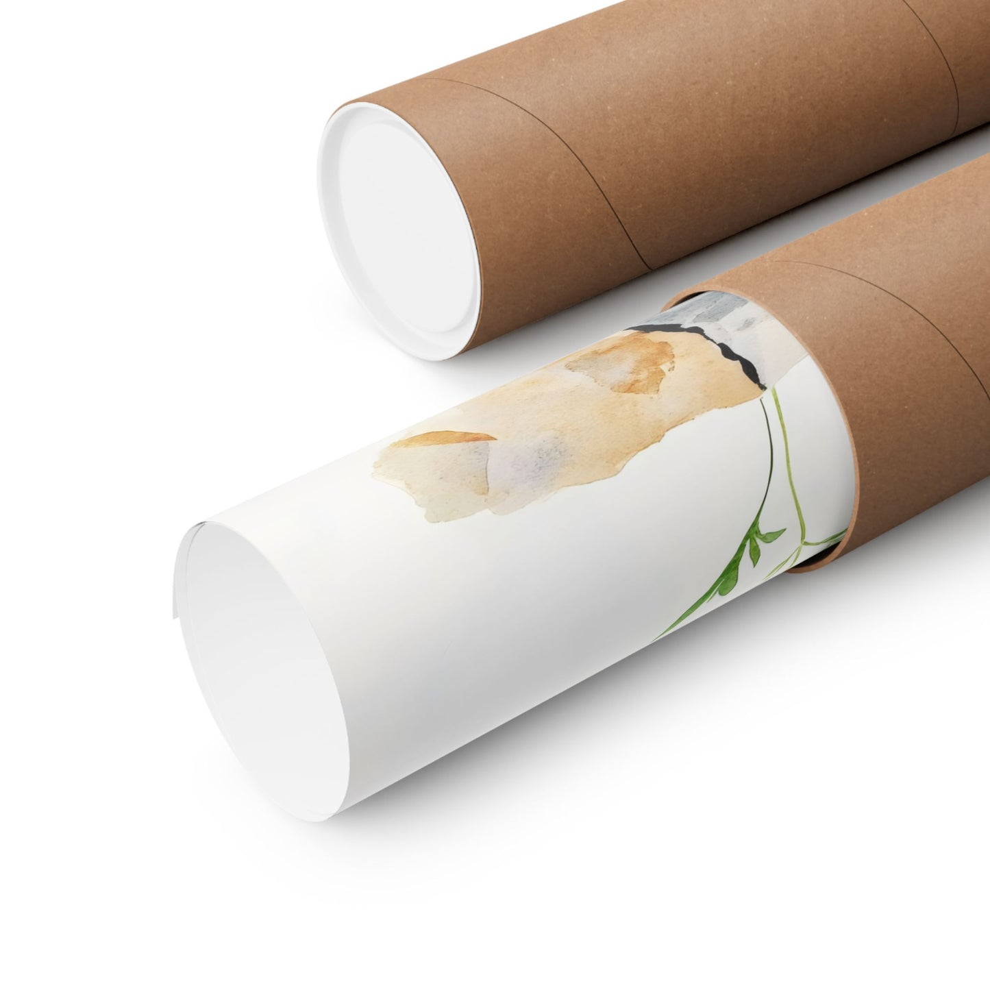 Rolled watercolor Christian wall art print with floral design in a brown mailing tube