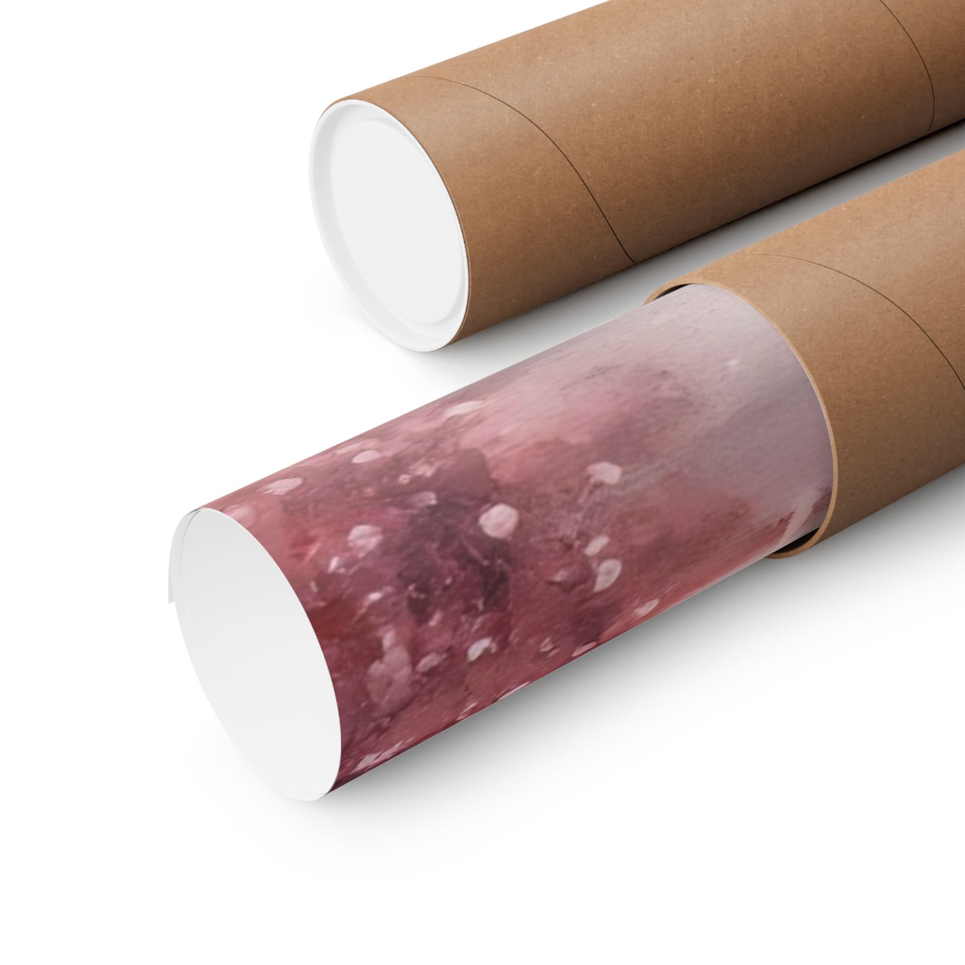 Rolled abstract Christian wall art print with pink and maroon watercolor texture in a tube