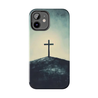 Christian cross hill art phone case, faith-inspired minimalist design, spiritual accessory