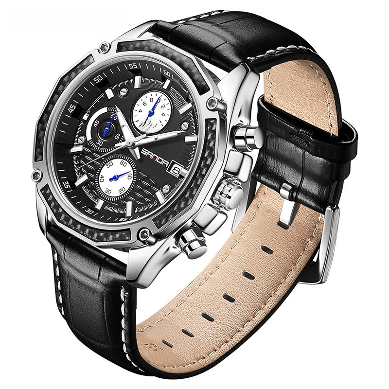 Stylish Men's Watch with Three Eyes and Six Hands – product view 4