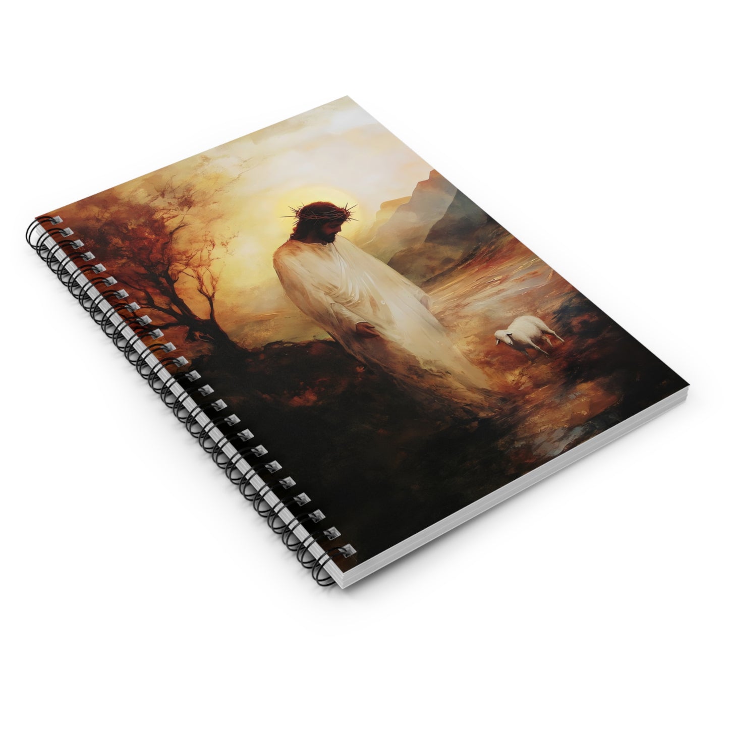 Christian spiral notebook with Jesus and lamb artwork, faith-inspired journal, spiritual gift