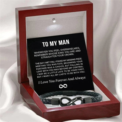 Engraved Leather & Steel Magnetic Bracelet – product view 6