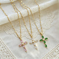 Crystal-Accent Titanium Steel Cross Necklace