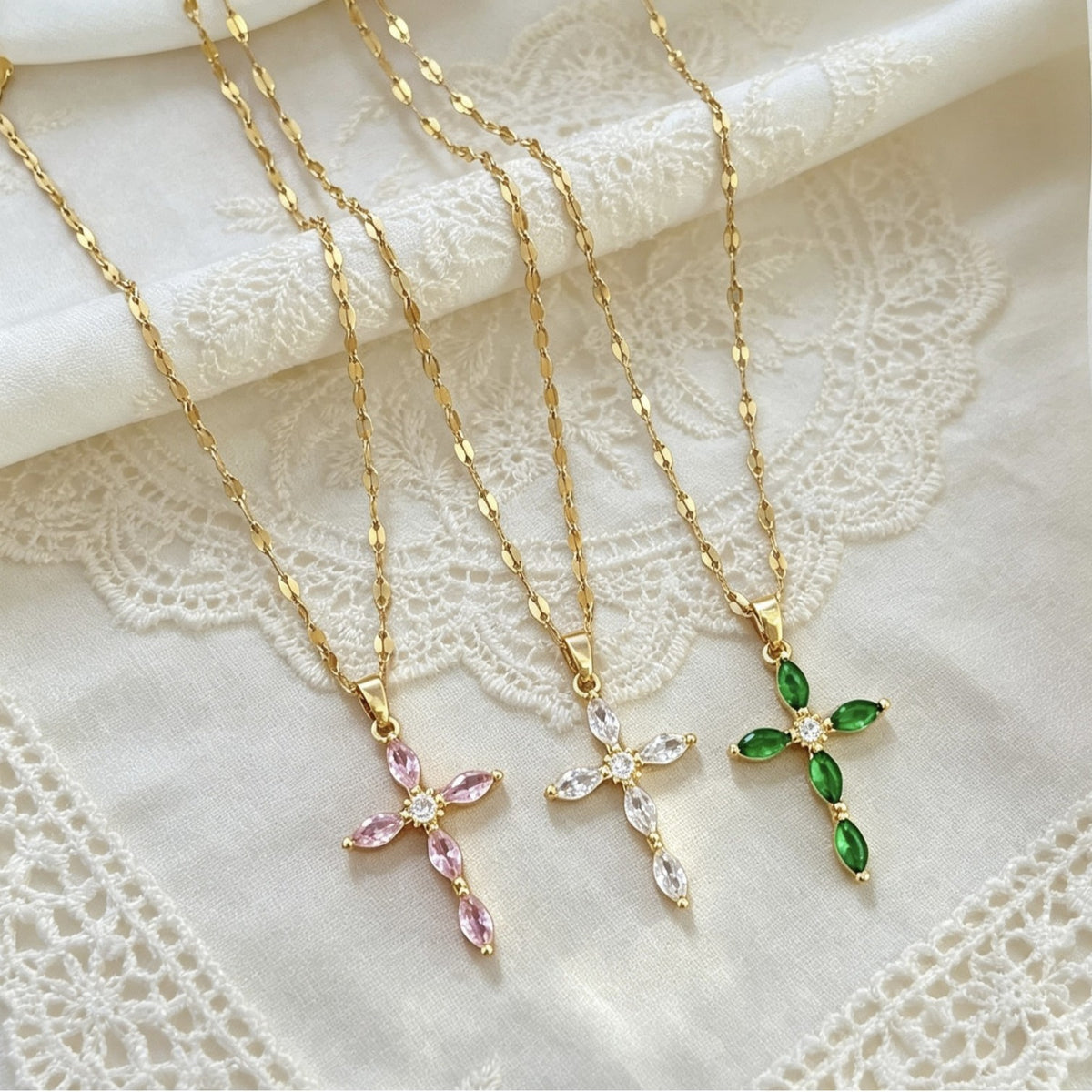 Crystal-Accent Titanium Steel Cross Necklace – product view 1