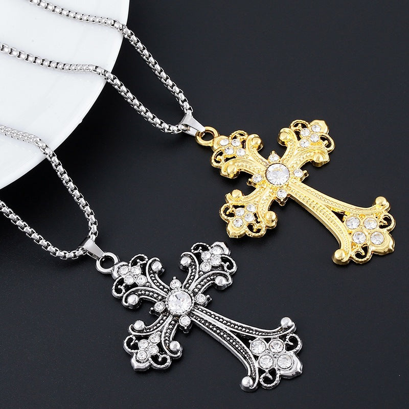 Vintage Crystal Cross Alloy Necklace – product view 1