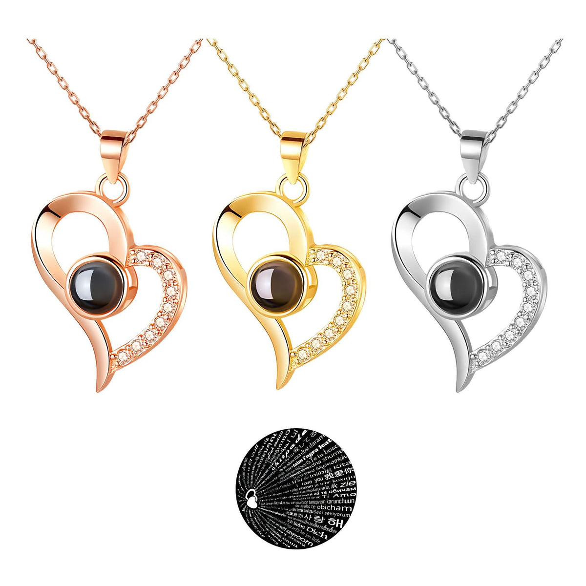 Heart Projection Necklace with Multilingual Message – product view 3