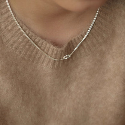 Double Layer Knotted Snake Bone Chain Necklace – product view 4