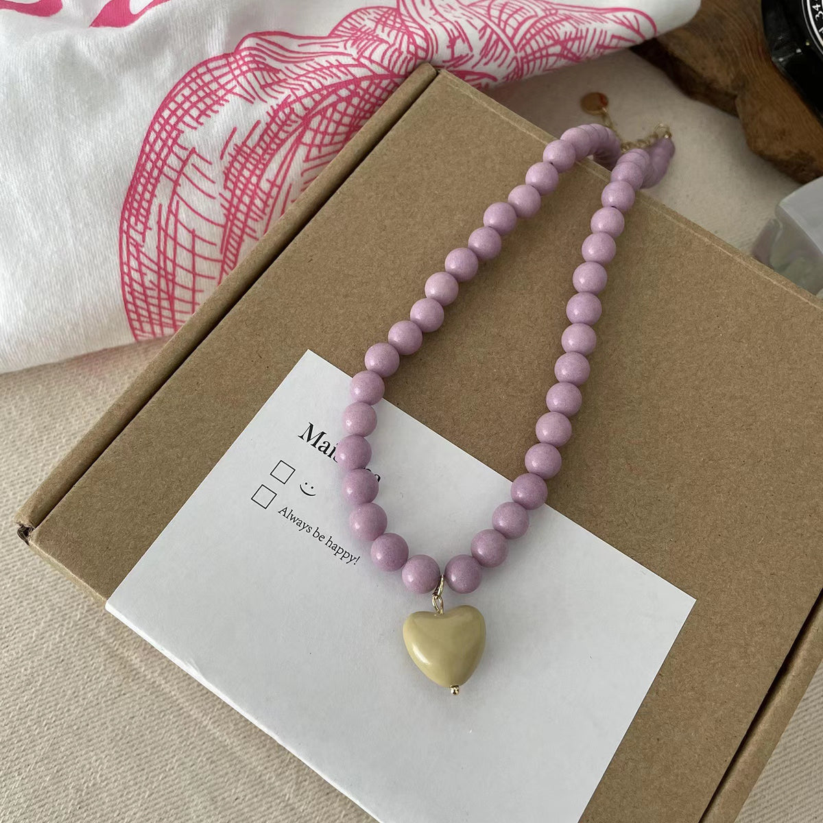 Adjustable Heart Bead Necklace – product view 6