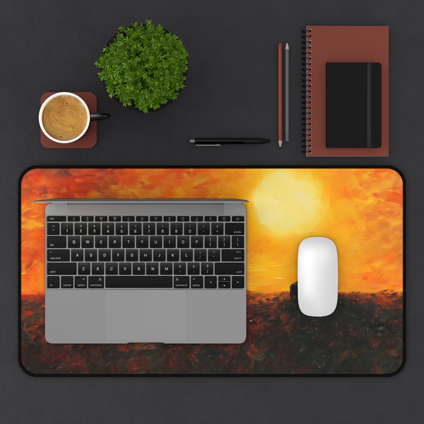 Sunset Meditation Desk Mat | Silhouette Sunrise Mousepad