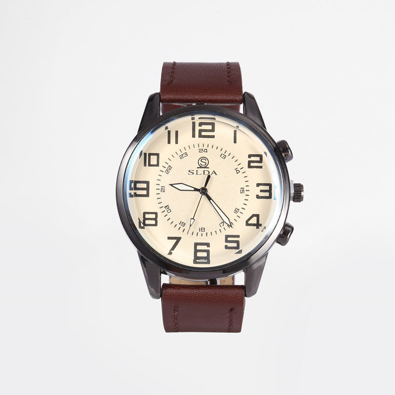 Men's Retro Leather-Strap Quartz Watch – product view 10