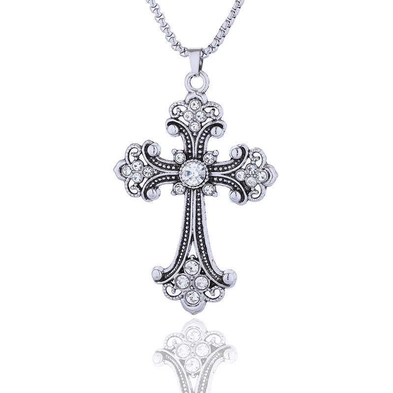 Vintage Crystal Cross Alloy Necklace – product view 3