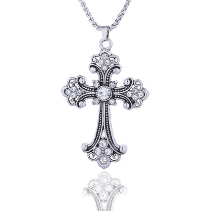 Vintage Crystal Cross Alloy Necklace – product view 3