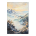 Misty Mountain Landscape Area Rug | Watercolor Foggy Peaks, Serene Neutral Tones