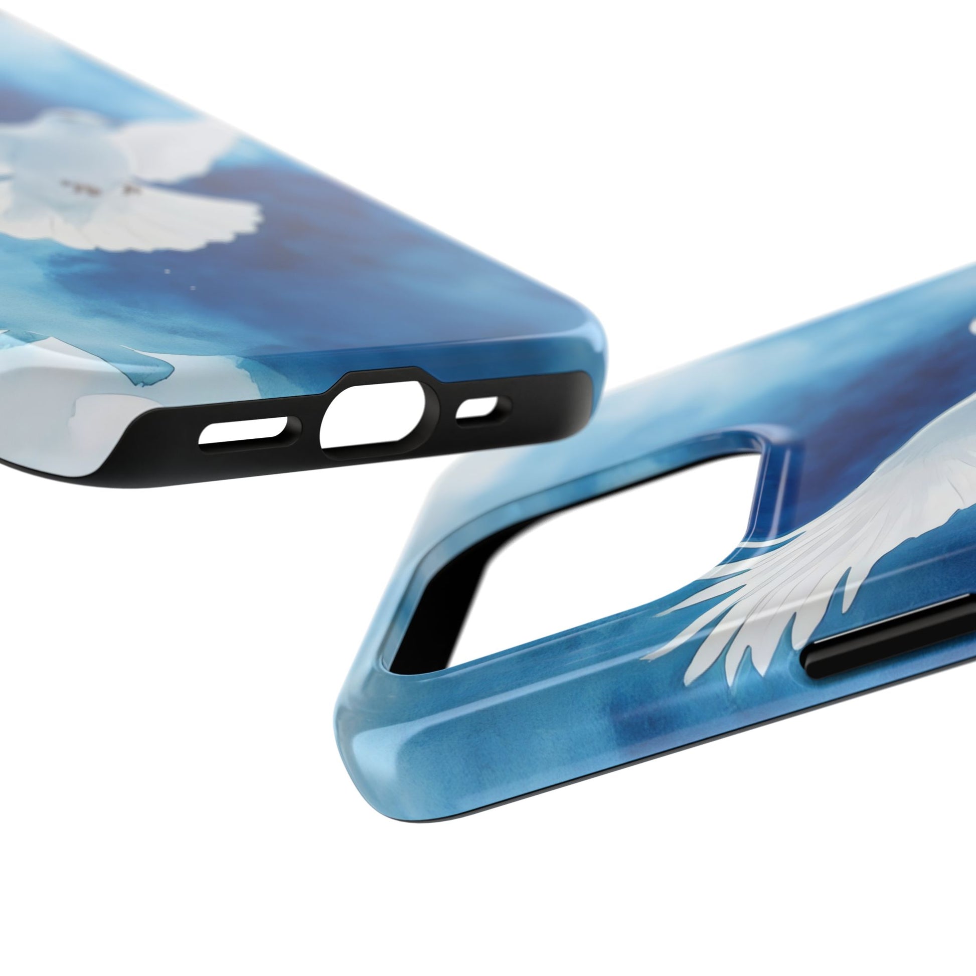 Blue phone cases with white dove and watercolor sky, Christian inspirational design