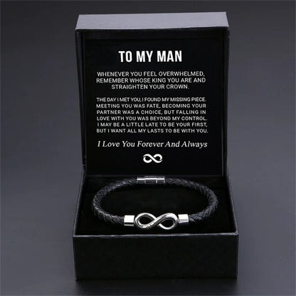 Engraved Leather & Steel Magnetic Bracelet – product view 2