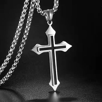 Colour-Accent Titanium Steel Cross Necklace – product view 1
