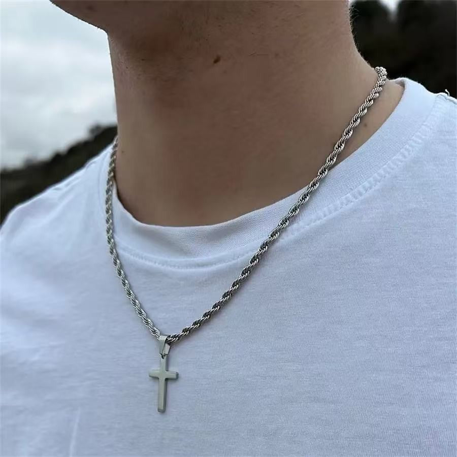 Cross Pendant Twisted Chain Necklace – product view 1